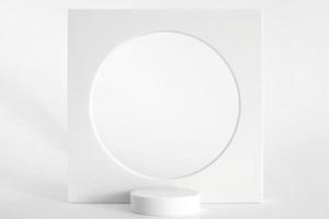 pódio branco sobre fundo branco, formas geométricas simples. pódio para produto, apresentação cosmética. maquete criativa. pedestal ou plataforma para produtos de beleza. foto