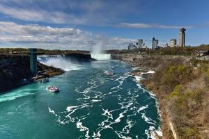 as cataratas americanas nas cataratas do niagara, nova york, vistas da ponte do arco-íris. foto