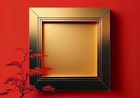 fundo de moldura de luxo chinês vermelho e dourado com elementos asiáticos para decoração com espaço de cópia, conceito de feliz ano novo chinês foto