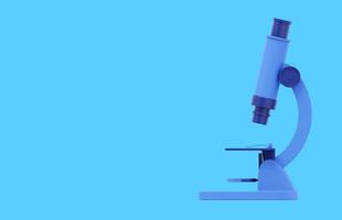 microscópio azul dos desenhos animados. renderização 3D. ícone sobre fundo azul, espaço de texto. foto