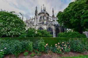 notre-dame de paris é uma catedral católica medieval gótica francesa na ile de la cite no quarto arrondissement de paris, frança. foto