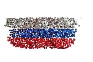 luzes vintage brilhantes festivas fundo abstrato bokeh luzes vermelhas em forma de estrela na forma da bandeira da rússia foto