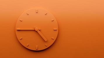 relógio laranja mínimo 4 45 horas, quarto às cinco, relógio de parede minimalista abstrato ilustração 3d foto