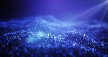 ondas de energia brilhantes azuis abstratas de partículas e pontos mágicos com efeito de desfoque em fundo escuro. fundo abstrato foto