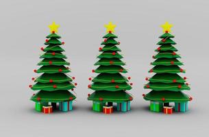 árvore de enfeite de natal com ilustração 3d de caixa de presente em fundo branco foto