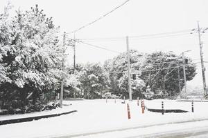 ilha de jeju e paisagem de neve foto