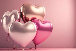 balões de folha em forma de coração em fundo rosa pastel para dia dos namorados, casamento, despedida de solteira. foto