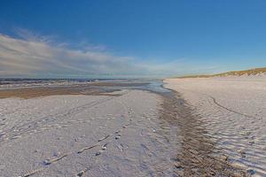 imagem de inverno de uma praia do mar do norte perto de vejers na dinamarca foto