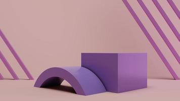 pedestal pastel roxo para exibição do produto, pódio de geometria minimalista, renderização 3d de suporte vazio foto