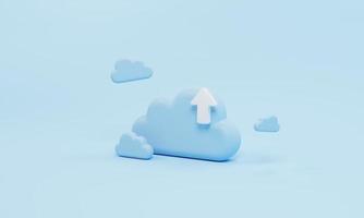 upload de armazenamento em nuvem de conceito de ilustração 3D isométrico em fundo pastel azul foto