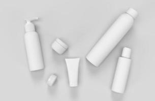 modelo realista 3D ou maquete de recipientes brancos e em branco de cosméticos para design de marca registrada foto