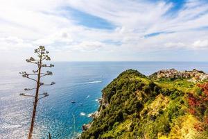 vista panorâmica de casas coloridas em cinque terre village riomaggiore, manarola foto