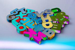 blocos de letras coloridas dão forma ao coração foto