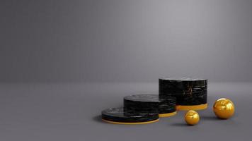 Pódio preto moderno 3d com elemento de bola de ouro para exibição do produto foto