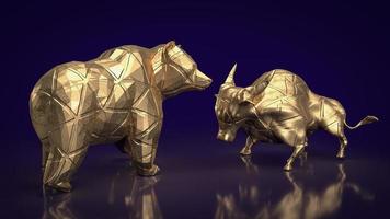o touro e o urso ouro para renderização 3d do conceito de negócio foto