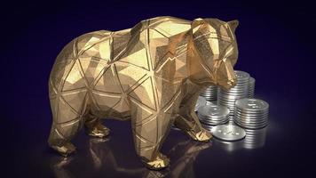 o urso de ouro e moedas para renderização 3d do conceito de negócio foto