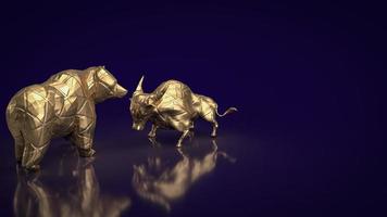 o touro e o urso ouro para renderização 3d do conceito de negócio foto
