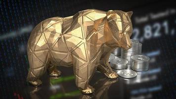 o urso de ouro e moedas para renderização 3d do conceito de negócio foto