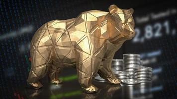 o urso de ouro e moedas para renderização 3d do conceito de negócio foto