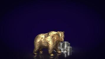 o urso de ouro e moedas para renderização 3d do conceito de negócio foto