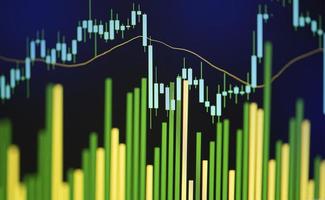 gráficos gráficos de ações no preço de bolsa do mercado de ações com investimento de fundo digital financeiro de negócios - estoque de bastão de vela ou indicador de negociação forex no monitor de computador para investidores foto