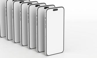 ilustração renderização 3d de retângulos isométricos simulando um telefone em um espaço 3d 14 com espaços em branco. de diferentes perspectivas e pontos de vista para ajudar a preparar as aplicações. iphone pro foto