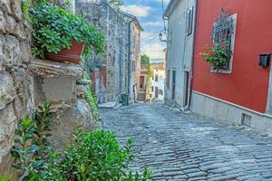 imagem da romântica estrada de paralelepípedos de acesso ao centro histórico da cidade croata de motovun foto