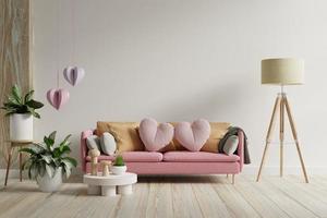 sala interior dos namorados tem sofá rosa e decoração de casa para o dia dos namorados. foto