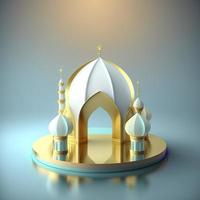 cena islâmica do ramadã com palco de mesquita realista 3d dourado e pódio para apresentação do produto foto