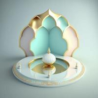 fundo do pódio do ramadã islâmico da mesquita 3d realista futurista e moderna com cena e palco para exibição do produto foto