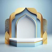 Ilustração de renderização 3D do palco da mesquita para exibição de produtos no pódio ou no Ramadã foto