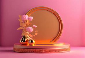 ilustração de pódio 3d abstrata rosa com pedestal para exibição de produtos foto