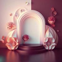 ilustração 3D do pódio com ornamento floral para apresentação do produto foto