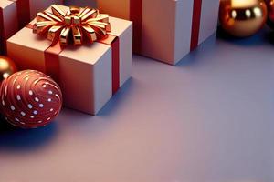 fundo de natal com decoração de ornamento de caixa de presente dourada e brilhante foto