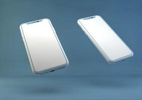 maquete sem moldura de smartphone. Renderização 3D do novo iphone na cor prata - modelo com tela em branco para apresentação do aplicativo. foto