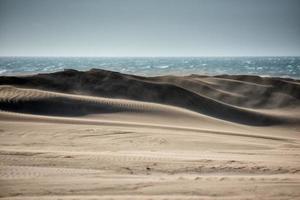 dunas de areia da praia deserta em dia de vento foto