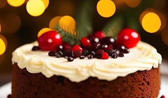 fotografia de comida profissional de publicidade close-up de um bolo de natal foto