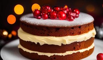 fotografia de comida profissional de publicidade close-up de um bolo de natal foto