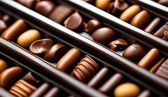 close-up de fotografia de comida profissional de um close-up de uma bandeja de chocolates foto