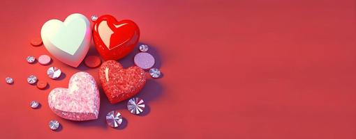 ilustração 3D de coração como diamante de cristal para banner e plano de fundo do dia dos namorados foto