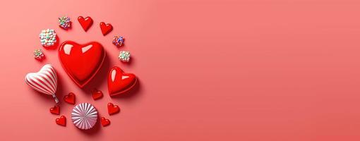 banner do dia dos namorados com uma impressionante forma de coração vermelho 3d foto