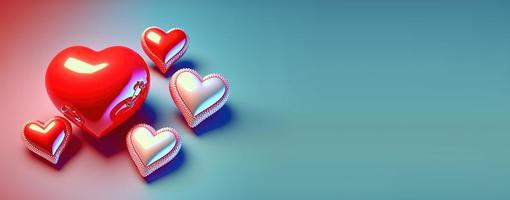 forma de coração 3d vermelho brilhante em um fundo de banner feliz dia dos namorados foto
