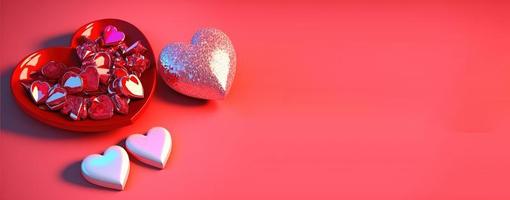 forma de coração 3d cintilante, diamante e ilustração de cristal para banner de dia dos namorados foto