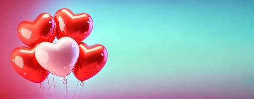 feliz dia dos namorados banner fundo com forma de coração 3d vermelho brilhante foto