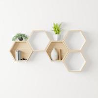 maquete de prateleiras hexagonais de madeira foto