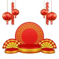 ilustração 3d do ano novo chinês com ornamento para promoção de eventos página de destino de mídia social ventilador chinês com coelho e moedas e lâmpadas de papel asiático foto