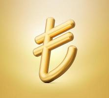 sinal de lira turca dourada brilhante. símbolo de moeda tl. dinheiro turco. fundo isolado de ilustração 3D foto