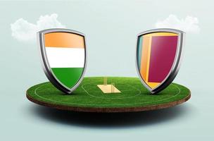 bandeiras de críquete da índia vs sri lanka com ilustração 3d do estádio de celebração do escudo foto