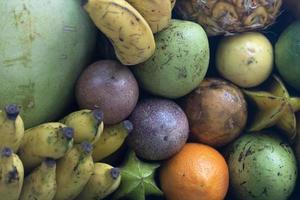 muitos tipos de frutas tropicais no mercado foto