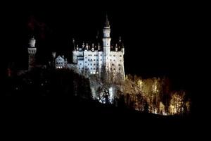 castelo neuschwanstein à noite no inverno foto